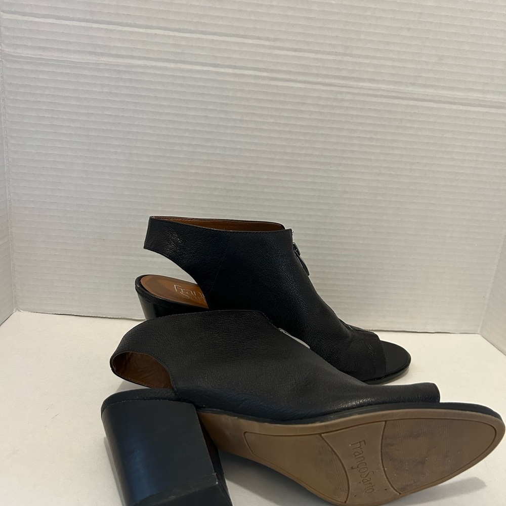 Franco Sarto Sz9.5 M Fayette Black Leather Open Toe Slingback Block Heel Sandal. - Picture 7 of 7